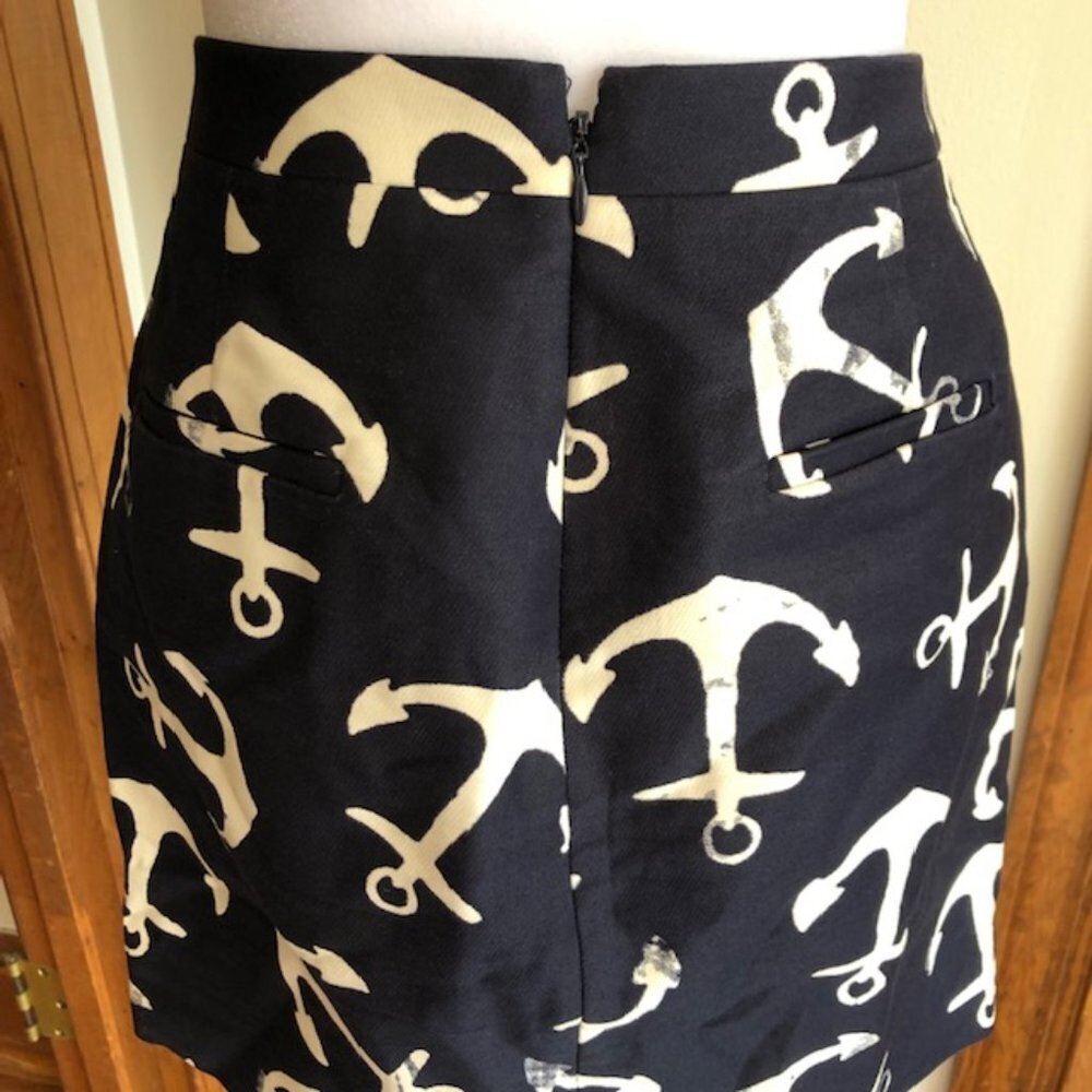 J. CREW Nautical Anchor Blue Navy High Waist Pencil Mini Skirt Size 2 - Picture 9 of 17